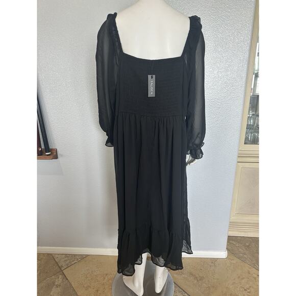 Black Cotton Long Sleeve Babydoll Midi Dress Sz 22W - Picture 2 of 6